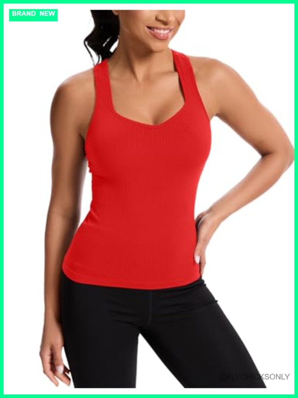 Women's Seamless Tank Top with Built-in Bra, V-Neck Racerback Athletic Camisole